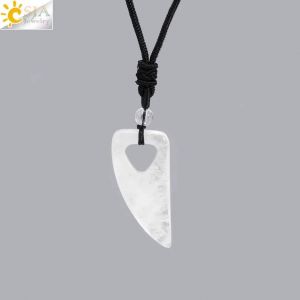Collier Tendance Pour Hommes Et Femmes, Pendentif En Pierre Naturelle, Loup, Requin, Dent, Améthyste, ?il De Tigre, Cristal, Obsidienne Noire, H247--White Crystal 2 - Neuf