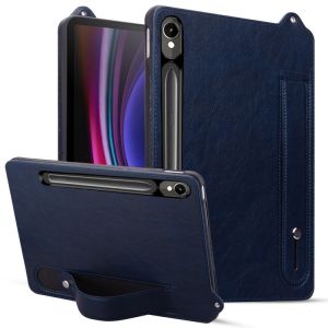 &Eacute;tui en TPU et cuir pour Samsung Galaxy Tab S10 / S9 / S8 / S7 avec bracelet, Bleu fonc&eacute; - Neuf