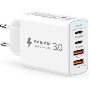 Chargeur Rapide USB C,40W 4-Port Prise USB C Chargeur Multiple avec Dual PD&QC,Adaptateur Secteur Type C Prise Telephone pour iPhone 15 Pro Max/14/13/12/11,Samsung Galaxy S24 S23,Xiaomi - Neuf