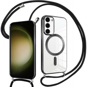 Eryi-Coque Pour Samsung Galaxy S23 Plus 5g Avec Cordon, Compatible Avec Magsafe, Transparent Silicone Ultra Mince Housse Avec Collier Cordage, Magnétique Case Pour Samsung S23+, Noir - Neuf