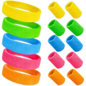 Subzonal-Bandeau Annee 80, 5 Pièces Bandeau Fluo Annee 80 5 Pièces Bracelet Eponge Fluo Anti-Transpiration Rétro Accessoires De Fête Pour Femmes Hommes 5 Couleurs Pour Carnaval Soirée - Neuf