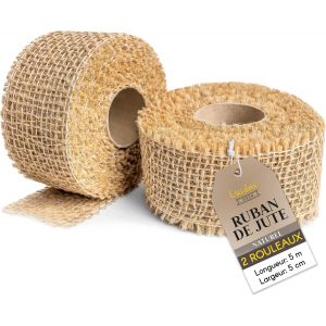Kal-Lot De 2 Ruban Chemin De Table Toile De Jute | 5cm X 5m Rouleau Beige | D&eacute;coration Mariage | Toile De Jute Rouleau | Chemin De Table Jute | Deco Table Noel | Deco Mariage - Neuf