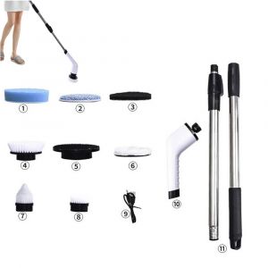 Brosse &eacute;lectrique rotative rechargeable avec poign&eacute;e r&eacute;glable et 7 t&ecirc;tes de brosse pour le nettoyage de la salle de bain et de la cuisine - Neuf