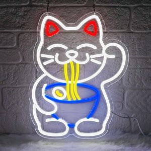 Ramen Enseigne Au Néon Enseignes Lumineuses Chat Porte-Bonheur Ramen Pour Décor Murale Enseigne Lumineuse Néon Chat Porte-Bonheur Pour Restaurant Japonais Maison Bar Cuisine Salle À Manger - Neuf