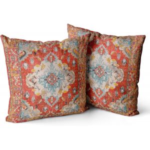 Tianyi-Housse De Coussin 40x40cm Boho Ethnique Taie D'oreiller Lot De 2 Moderne Housses Coussins Mandala Motif Floral Taie Oreiller Boheme Décoratif Pour Chambre Rouge - Neuf