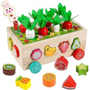 Jouets &agrave; partir de 1 an,jouet en bois 7 en 1 jeu de ferme jouet de motricit&eacute; en bois,tri de cubes & stac - Neuf