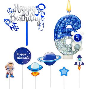 MEVRONISSHOP-Bougies d'anniversaire Astronaute pour 6 Ans,Bougie Num&eacute;ro Anniversaire Enfants,Decoration G&acirc;teau Anniversaire Garcon,Espace Th&egrave;me D&eacute;corations de G&acirc;teaux pour F&ecirc;te d'anniversaire - Neuf