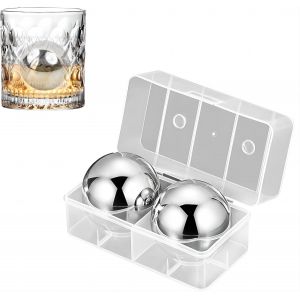 Kal-2 Pièces 55mm Sphères De Glace En 304 Acier Inoxydable, Boules De Glaçon Réutilisables, Rond Whisky Ice Stones, Boules Congelés En Métal, Glaçons À Whisky Avec Boîte De Rangement, Pour Cocktails - Neuf