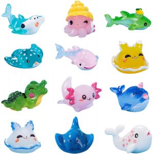Sansh-12 Pièces Mini Figurines D'animaux Marins, Animaux Marins Figurines En Résine, Jouets D'animaux De Mer Miniatures, Décoration Micro-Paysage De L'océan En Résine Pour Diy Aquarium Maison De Poup - Neuf