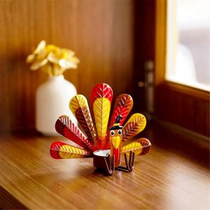 Lot de 2 bougeoirs en m&eacute;tal en forme de dinde,bougeoir de Thanksgiving, - Neuf