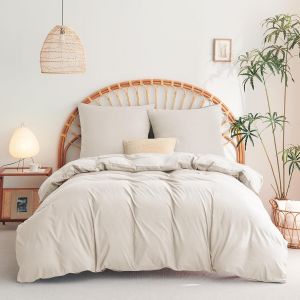 Slep-Housse De Couette 260x240 Cm Avec 2 Taies D'oreiller 65x65 Cmparure De Lit 2 Personnes Pour Lit 200x200 Avec Fermeture Éclair Sets De Housse Couette En Microfibre, Beige 260 X 240 240x260 - Neuf