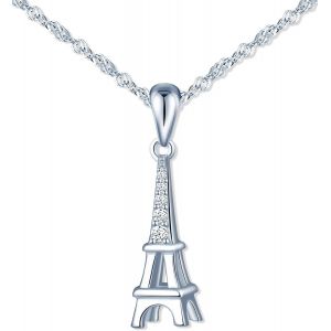 Collier Pendentif De Femme Fille, Collier En Argent 925, Pendentif Tour Eiffel, Collier Tour De Paris Romantique, Incrust&eacute; Des Zircons, Argent - Neuf