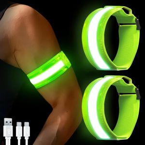 Acdsgd-2pcs Brassards Lumineux &Agrave; Led Rechargeable Usb, Brassard De Course R&eacute;fl&eacute;chissant Led Running Rechargeables, Bande Clignotant R&eacute;glable Bracelet Lumineux De S&eacute;curit&eacute; Pour Course &Agrave; Pied - Neuf