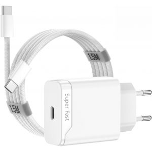 Fast Charger for iPhone Series 16 15 Plus Pro ProMax for i PadAir for A irPods 4, 25W USB C Power Adapter with 1.5M Compact Charging Cable - Neuf
