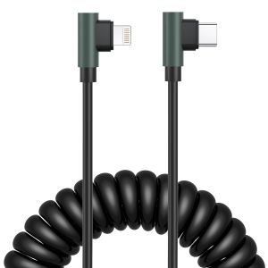 Cloudds-Câble Iphone Spiralé [Certifié-Mfi],Cable Chargeur Iphone Angle Droit 90 Degrés Câble Lightning Avec Transmission De Données,Cordon Fil Charge Rapide Pour Iphone/Pad/Pod - Neuf