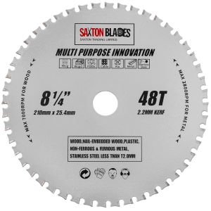 TCT21048TMPT254B Lame de scie circulaire multi-usages 210 mm x 48 dents x 25,4 mm alésage bois et métal Compatible avec Evolution - Neuf