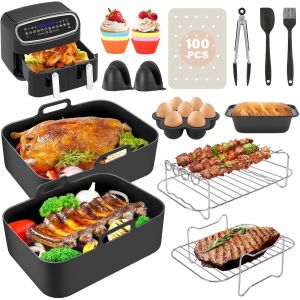 Accessoires pour Air Fryer pour Ninja, Silicone Accessoires Air Fryer pour Friteuse AF500 AF400 AF350 Accessoires, Friteuse &agrave; Air Double Zone -Sans BPA, Passe au Lave-Vaisselle-12 Pcs - Neuf