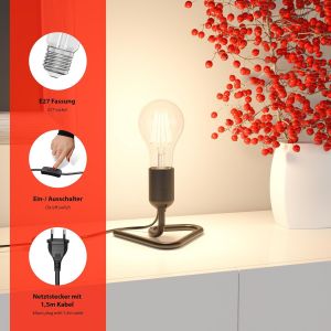 Tianyi-2 Pièces Lampe De Table/Douille De Lampe/Pied Triangulaire Trin, Interrupteur, Aluminium, Noir, 1x E27 Max. 60w - Neuf