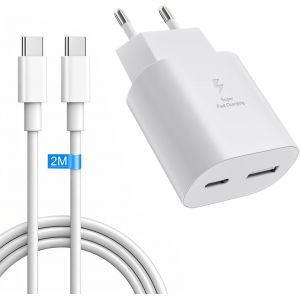 JGD-25W Chargeur USB C pour Samsung + C&acirc;ble USB C 2M, Chargeur Rapide Compatible avec Samsung Galaxy S25/ S24/ S23/ S22/ S22 Plus/ S21/S21 Ultra/ S20 Plus/Z Fold 5/4/ Z Flip5/ Note20, Adaptateur Type - Neuf