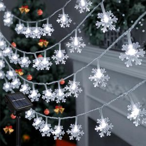 KAL-Guirlande Lumineuse Exterieur Solaire, Flocon De Neige Solaire 12M 8 Modes 100 Leds Étanche Solaire Fairy Lights Pour Mariage Jardin Fête De Noël Décorations De Vacances - Neuf