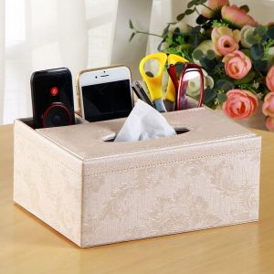 X Boîte À Mouchoirs Rectangulaire Multifonction En Cuir Pu Et Chariot À Télécommande, Adapté Pour Ranger Stylos Et Papeterie, Rangement De Bureau Pour Le Bureau Et La Maison (Broderie Dorée). - Neuf