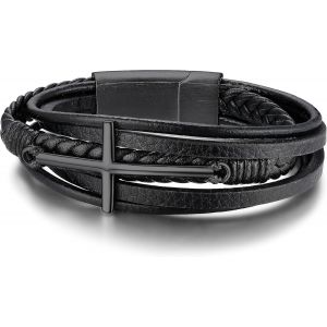 Eryi-Bracelet En Cuir Pour Homme, Motif Tête De Mort, Serpent, Scorpion, Croix, 19 À 23 Cm, Bracelet En Corde Noire Personnalisable Pour Homme Et Papa - Neuf