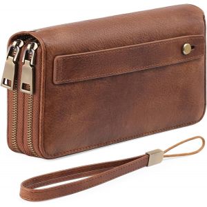 CAUC-Portefeuille Femme Grand, Porte Feuille Feminin Cuir Végétalien Double Fermeture à Glissière, RFID Porte chequier, avec Multiples Poches Portefeuilles et Porte-Cartes Idee Cadeau Femmes - Neuf