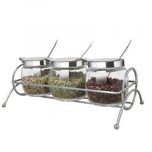 3pcs Verre Transparent Pot À Épices Salière Poivrière Bidon Assaisonnement Bouteille Cuisine Salière Stockage - Neuf