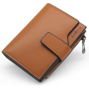 CAUC-Porte Monnaie Femme en Cuir PU Porte Feuilles pour Femme Court Lisse et Souple Petit Portefeuille Femme avec 15 Emplacements Cartes et Zipp&eacute; Pochette &agrave; Monnaie (Brun-X) - Neuf