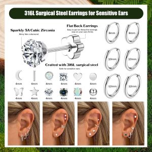 15 Paires Boucles D'oreilles Femme Acier Inoxydable Zirconia Opale Lune Étoiles Boucles D'oreilles Argent/Or Piercing Oreille Cartilage Boucles D'oreilles Créoles Pour Multiples Pi[Bou9240079] - Neuf