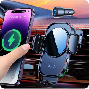 ChicSlick-15W Support Telephone Voiture Induction, 60W Qc3.0 Chargeur Induction Voiture Rapide Clip Chargeur Sans Fil Voiture Pour Iphone 15 14 13 12 Pro Mini Plus Samsung[X802] - Neuf
