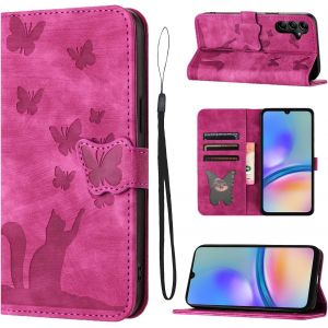 KAL-Housse Protection Pour Samsung Galaxy A05S 4G 6.7 Pouces Mat&eacute;riau En Cuir Pu Coque A05S/Sm-A057F/Ds Avec Fentes Pour Cartes Coque A05S/Sm-A057F/Ds Rose - Neuf