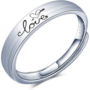 Bague De Couple,Alliance Ajustable,Bague Pour Femme Homme,Bague De Mariage En Argent 925,Bague Ouverte Réglable,Bague Gravée C?ur Et 'love',Bague Pour Noël Et Anniversaire.[Y1082] - Neuf