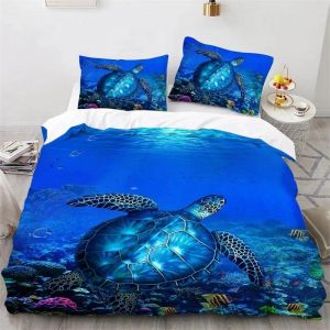 Parure De Lit Motif Tortue De Mer, Housse De Couette, Taies D'oreiller, Motif Animal De L'océan, Motif Tortue, Queen Size, Twin, Enfants, Textile De Maison, Carte, Corail, Housse De Couette, King Size - Neuf