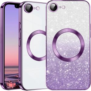Thef-Pour Coque Iphone 16e Silicone Transparente Magnétique Paillette Pour Magsafe Avec Protection Camera, Housse Etui Antichoc Aesthetic Ultra Fine Pour Apple Iphone 16e (Violet) - Neuf