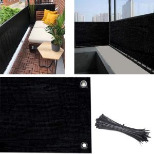 Noir Brise-vue pour balcon en polyester 90 x 500 cm - Bâche de confidentialité pour balcon, protection UV, terrasse en polyester, décoration pour balustrade de balcon, terrasse et jardin - Neuf