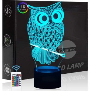 Eryi-Hibou 3d Illusion Veilleuse Jouets,Décor De Maison Led Lampe De Chevet Table,Tactile & Télécommander 16 Couleurs,Cadeau D'anniversaire De Noël Pour Filles Garçons Enfants Amis Et Famille - Neuf