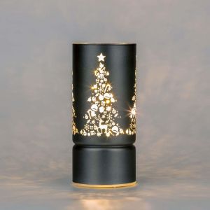 Kal-Vase De Noël Décoré De 17 Cm - Lampe De Table En Verre Gravé - Tube De Verre - Gris - Cylindre De Noël - Guirlande Lumineuse Led À Piles - Décoration De Table - Neuf