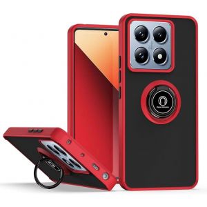 Kal-Coque Pour Xiaomi Mi 14t (6.67"" Inches), Ring Stand Clear Etui, Antichoc, Dropproof Tpu Silicone Bumper Phone Case - Rouge - Neuf