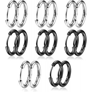 Kal-8 Paires Acier Inoxydable Boucles D¿Oreilles Anneau Homme Femme Boucles D Oreilles Créole Boucle D Oreille Homme Anneaux Boucle D'oreille Femme Creole Boucle D Oreille Petite Noir Argent - Neuf