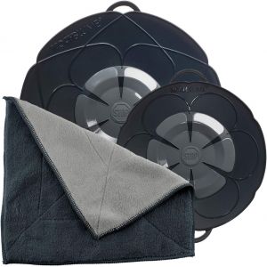 Jexnovashop-Set Économique Pour Casseroles De 14 À 24 Cm Avec Chiffon En Microfibre - Protection Anti-Débordement En Silicone Pour Casseroles Et Poêles (Anthracite) - Neuf