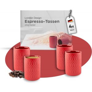 Eryi-- Lot De 4 Tasses À Expresso En Porcelaine Rouge De 90 Ml - Tasses À Café À Paroi Épaisse Sans Anse - Tasses À Café Comme Cadeau Au Design Intemporel - Neuf