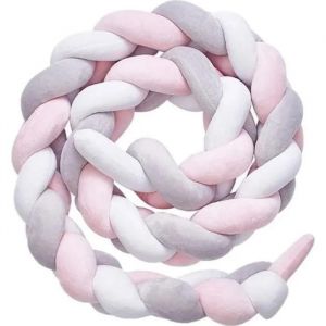 3m Tour De Lit Coussin Serpent Coussin Tressé Pare-Chocs Velours Protection Bébé (Gris Blanc Rose) - Neuf
