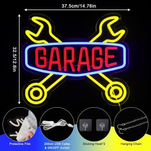 Garage - Panneau Néon Led Coloré - Panneau Mural Néon - Usb - Check Engine - Pour Homme,Cave,Voiture,Garage,Atelier De Réparation - Cadeau Pour Père,Mari,Amis - Neuf