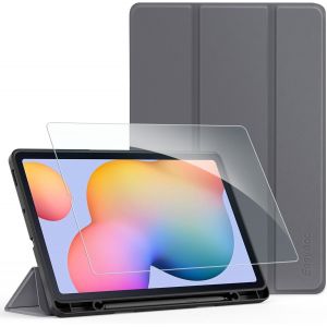 Étui Pour Samsung Galaxy Tab S6 Lite 10,4 Pouces 2024/2022/2020 Avec Verre Trempé - Ultra Mince Vec Couvercle Léger Étui En Cuir Pu Pour Tablettes (Gris Foncé) - Neuf