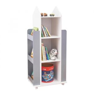 GINGER HOME &iquest; Biblioth&egrave;que enfant rotative 360&deg;, 4 niveaux, MDF blanc/gris, 53,5 &times; 40 &times; 120 cm - Neuf