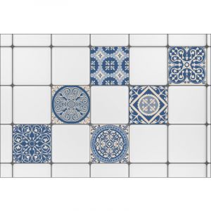 Sticker Carrelage Autocollant 15x15 Cm X6, D&eacute;coratif Ciment, Bleu Et Beige, Adh&eacute;sif Pour Murs Et Sols. - Neuf