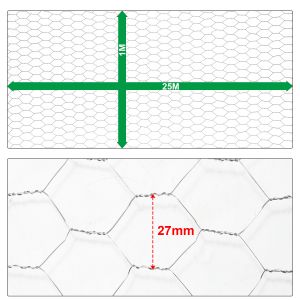 Grillage &Agrave; Poule Triple Torsion 1x25m - Maille Hexagonale 27mm, Acier Galvanis&eacute; Pour Cl&ocirc;ture&iquest; Argent - Neuf