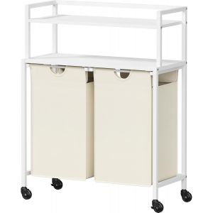 CHECARZHN--NO1-Panier A Linge 2 Compartiments Roulettes 95L, Meuble Linge Sale Avec Grande Étagère Supérieure Et 2 Sac À Linge En Tissu Oxford, Bac À Linge Pour Buanderie, Chambres, Salles De Bains, Blanc - Neuf