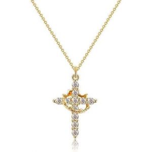 Kales-Collier Croix Avec Paver Couronne Pour Femmes,Avec Couronne Tournante,Pendentif Croix,Pendentif En Or 14k Avec Zirconium Brillant,Collier Croix Chrétienne,Cadeau Religieux Pour Toutes Occasions - Neuf